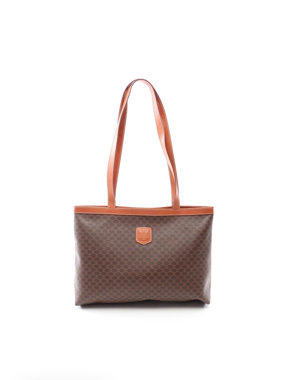 Celine Macadam Triomphe Canvas Leather Tote Brown w/ Controllo Tag Vintage